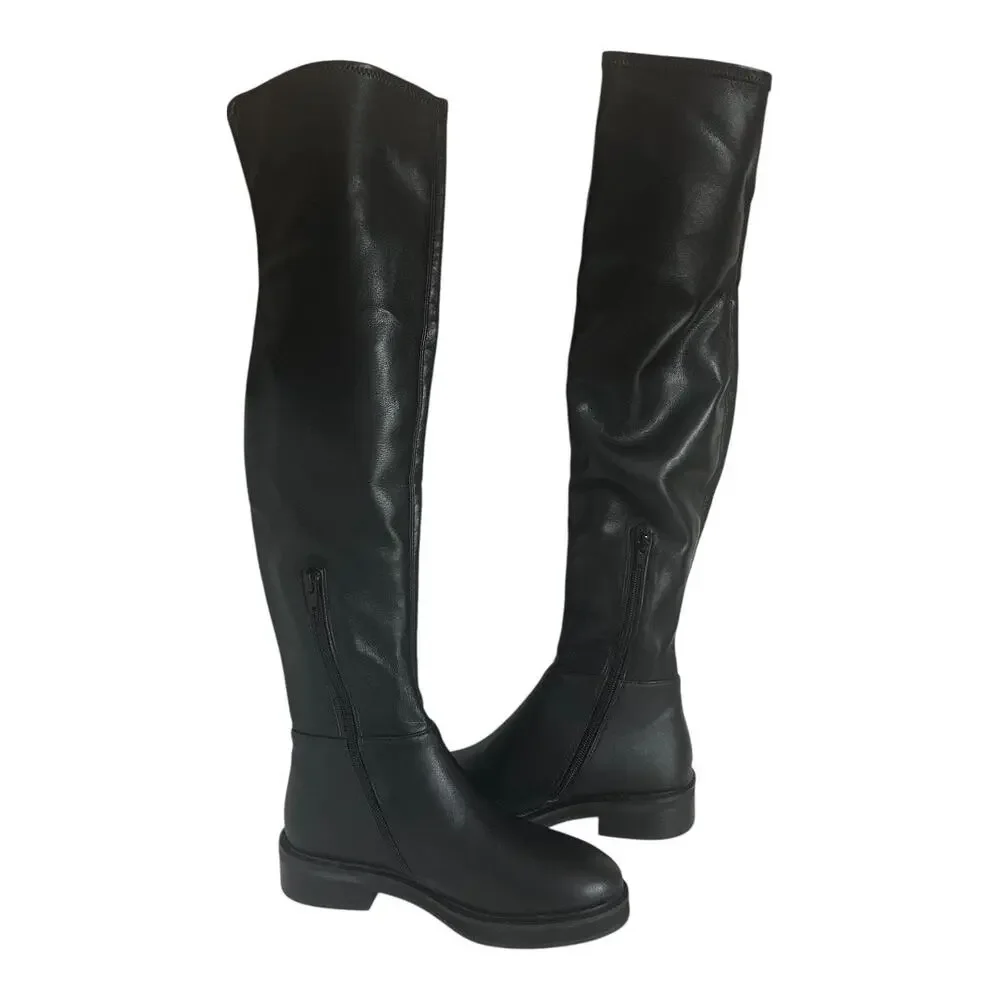 Steve Madden Larz Over The Knee Black Faux Leather Boots Size 5.5M